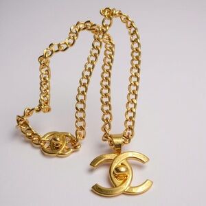 CHANEL Turnlock Gold Plated Chain Necklace with Iconic Pendant